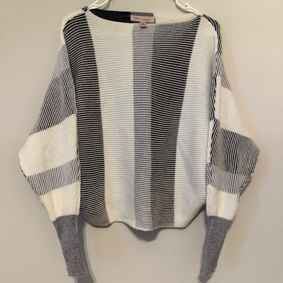 Philosophy Sweaters - Philosophy Republic Clothing Crew Neck Sweater - Black, White, and Grey Stripes